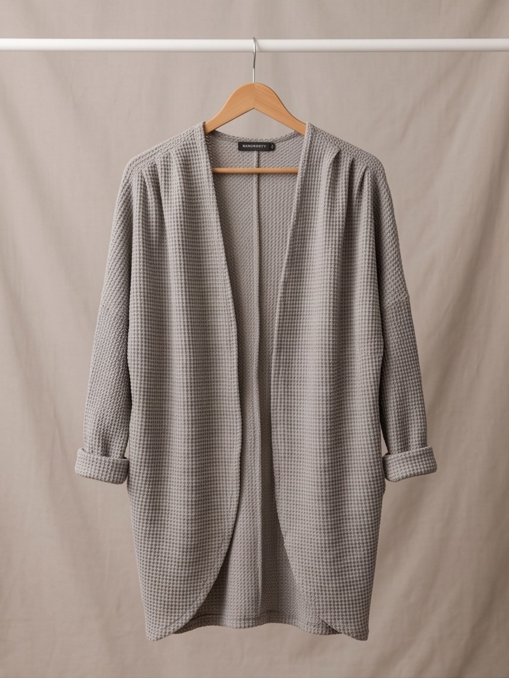 Open Waffle-Knit Cardigan - Gray